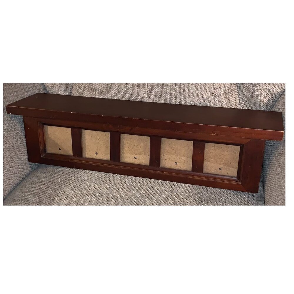 5-Window 2.5" x 2.5" Photo Picture Frame Wooden Shelf Wall Hanging (22" long)